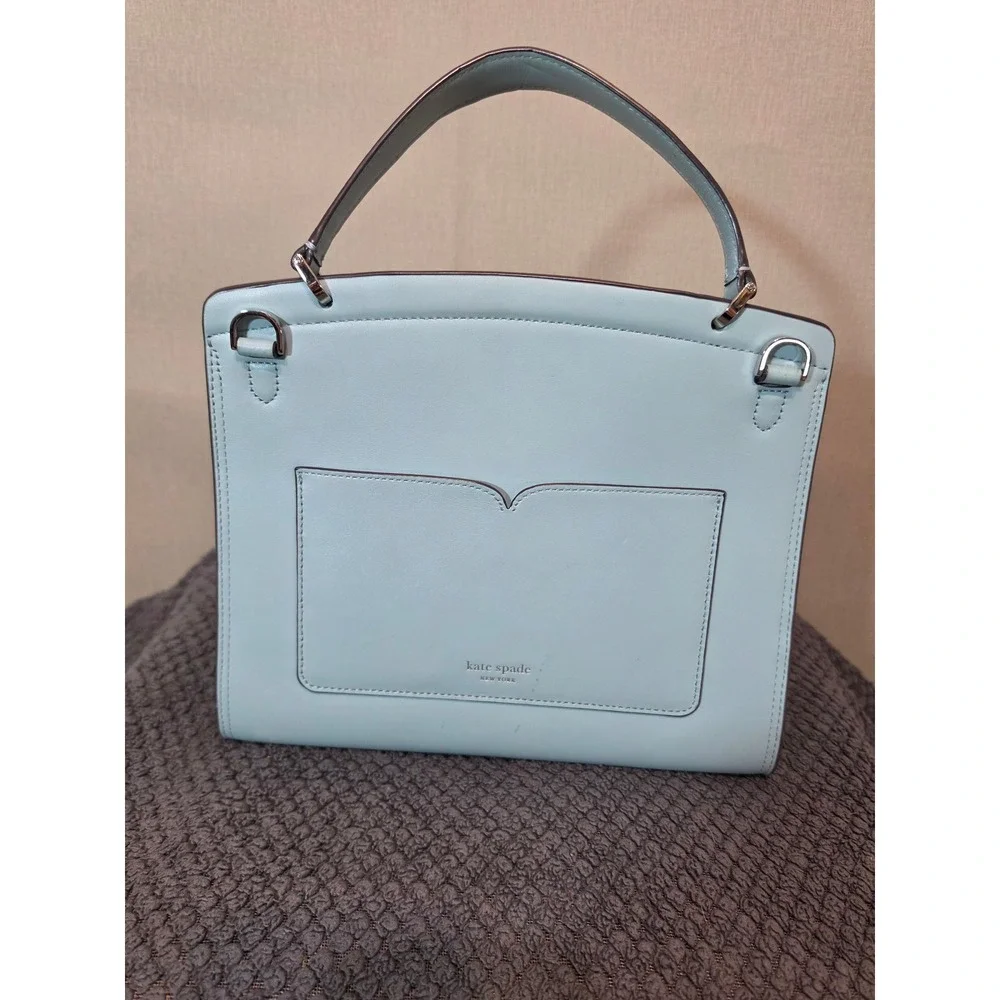 Kate Spade Nicola Twistlock Satchel Light Blue Pebbled Leather Handbag Silver HW